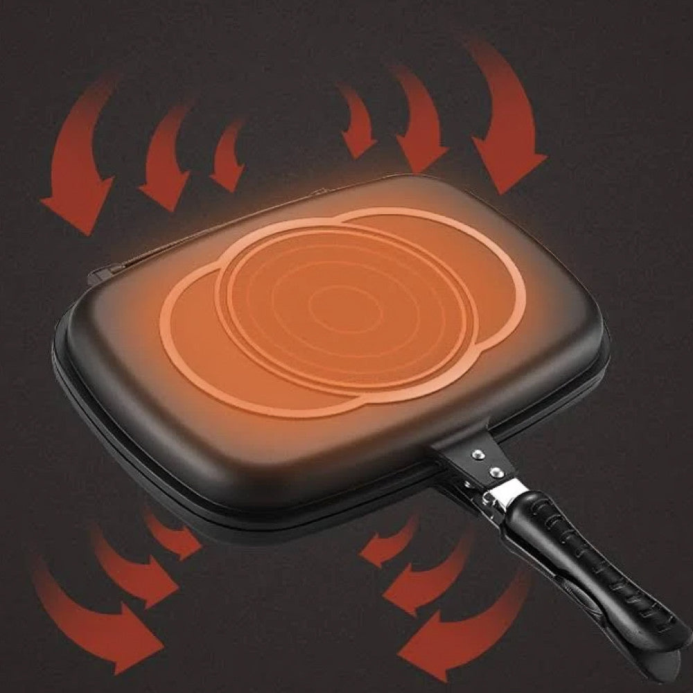Подвійна сковорода гриль 32 см, Double grill Pan, Чорний / Сковорідка гриль / Антипригарна сковорода