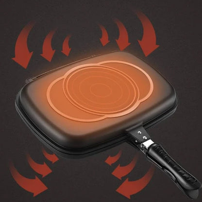 Подвійна сковорода гриль 32 см, Double grill Pan, Чорний / Сковорідка гриль / Антипригарна сковорода