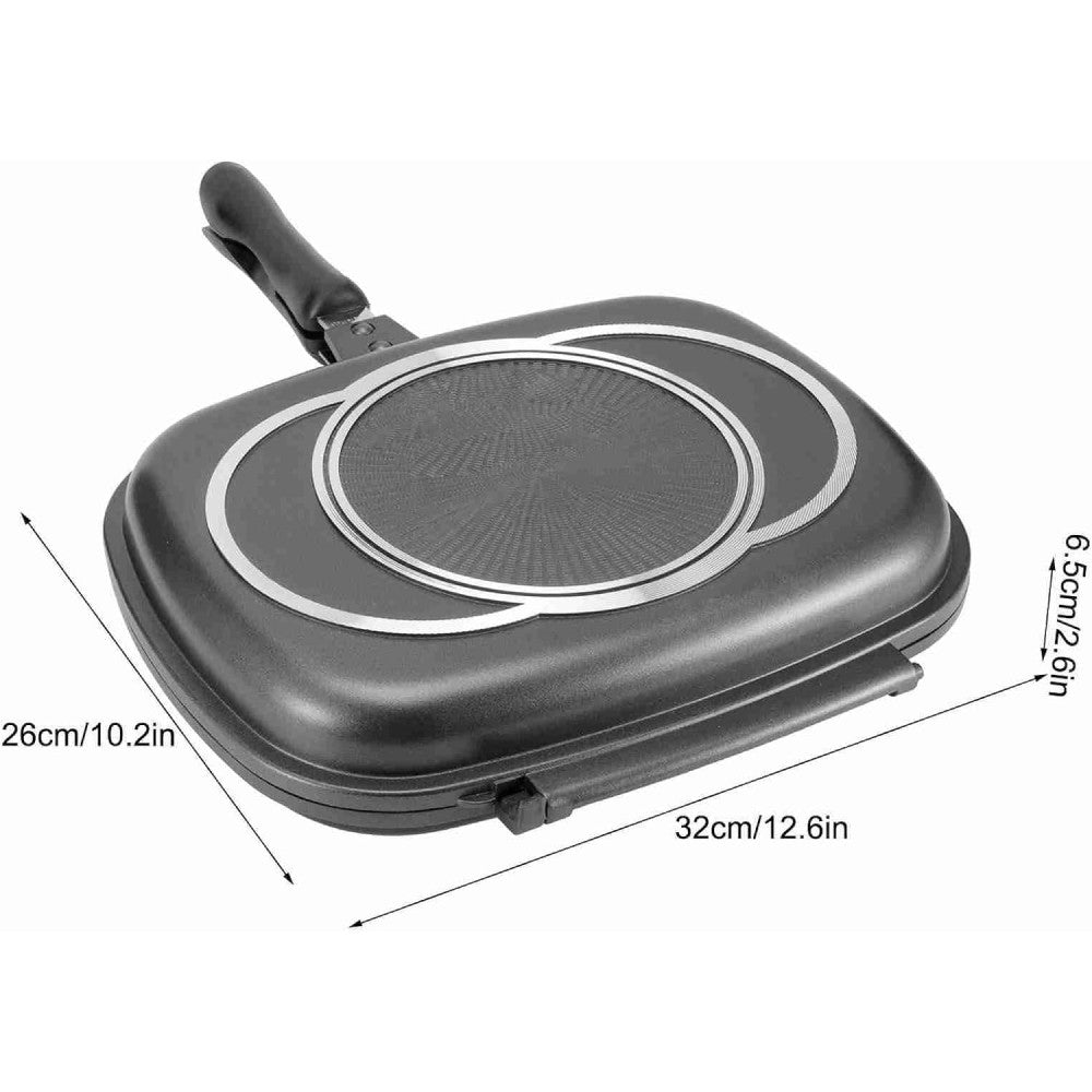 Подвійна сковорода гриль 32 см, Double grill Pan, Чорний / Сковорідка гриль / Антипригарна сковорода