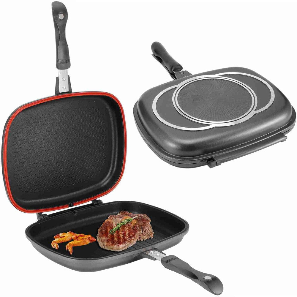 Подвійна сковорода гриль 32 см, Double grill Pan, Чорний / Сковорідка гриль / Антипригарна сковорода