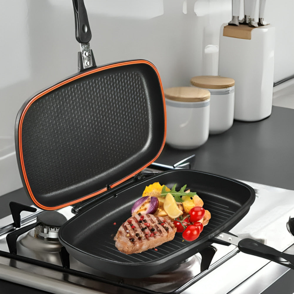Подвійна сковорода гриль 32 см, Double grill Pan, Чорний / Сковорідка гриль / Антипригарна сковорода