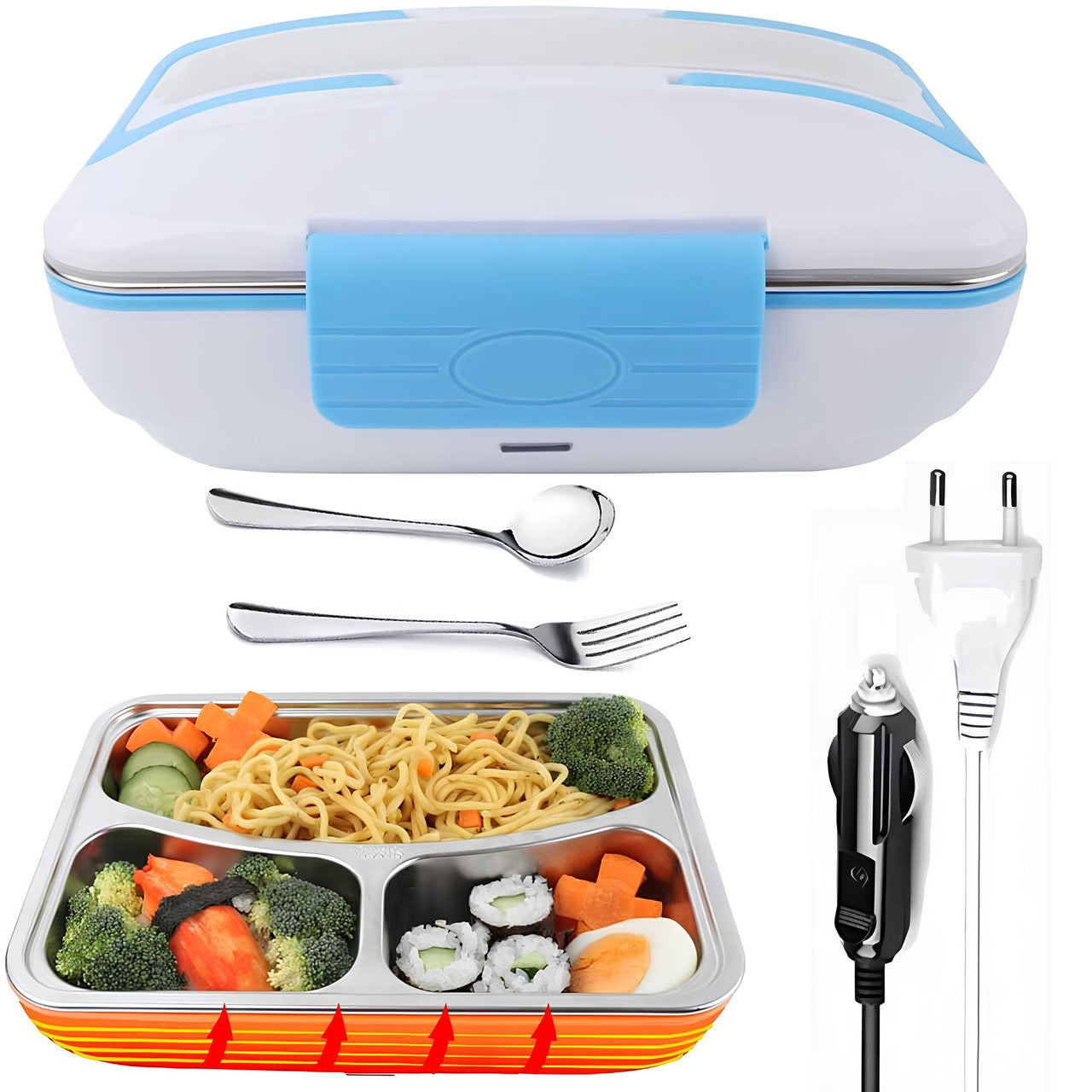 Електричний ланч бокс з підігрівом 12, Блакитний /220В, LunchBox / Термо ланч бокс / Контейнер для їжі від прикурювача