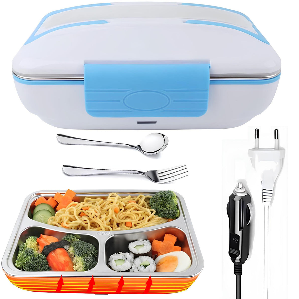 Електричний ланч бокс з підігрівом 12, Блакитний /220В, LunchBox / Термо ланч бокс / Контейнер для їжі від прикурювача