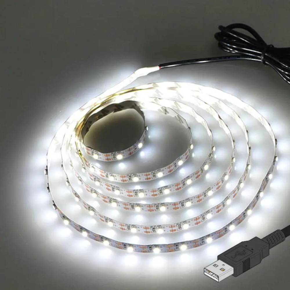 Комплект 2шт Світлодіодна LED стрічка 5м, з USB, Холодний Білий / Лед стрічка від повербанка
