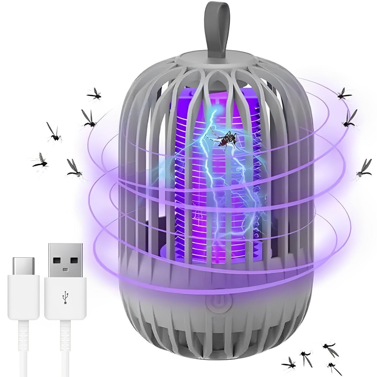 Лампа пастка для комарів і комах, від USB, BG-004, Сіра / Електричний знищувач комарів / Лампа від комарів