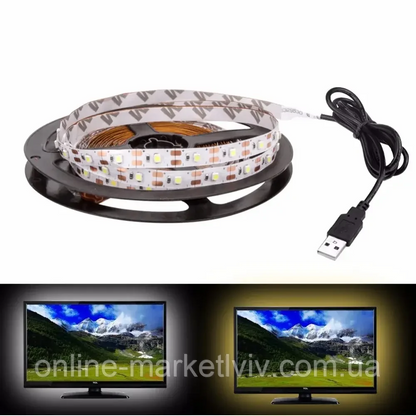 Комплект 2 шт Світлодіодна LED стрічка 5м, від USB, Теплий Білий / Універсальна лед стрічка від повербанка