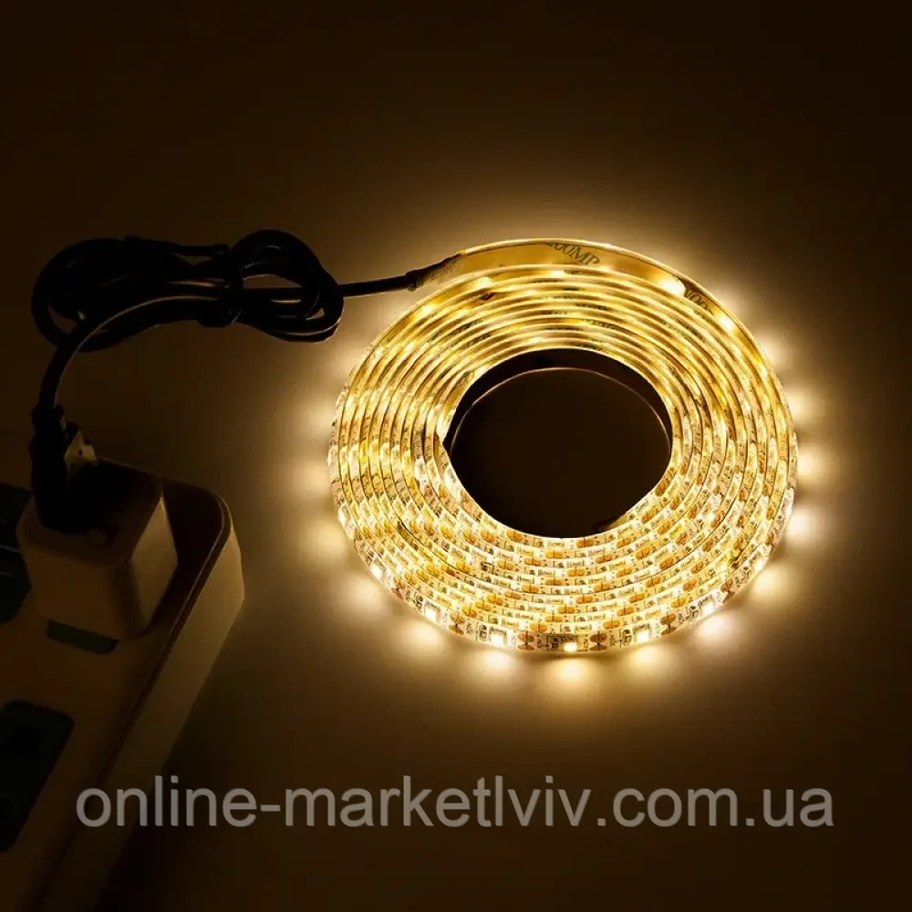 Комплект 2 шт Світлодіодна LED стрічка 5м, від USB, Теплий Білий / Універсальна лед стрічка від повербанка