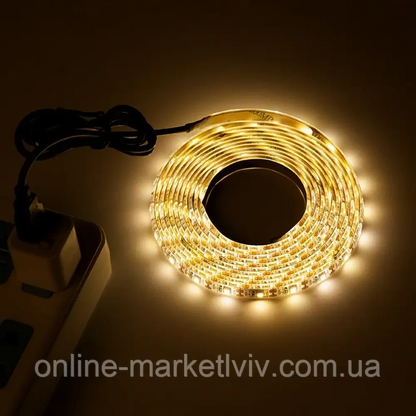 Комплект 2 шт Світлодіодна LED стрічка 5м, від USB, Теплий Білий / Універсальна лед стрічка від повербанка