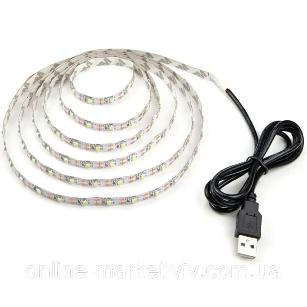 Комплект 2 шт Світлодіодна LED стрічка 5м, від USB, Теплий Білий / Універсальна лед стрічка від повербанка