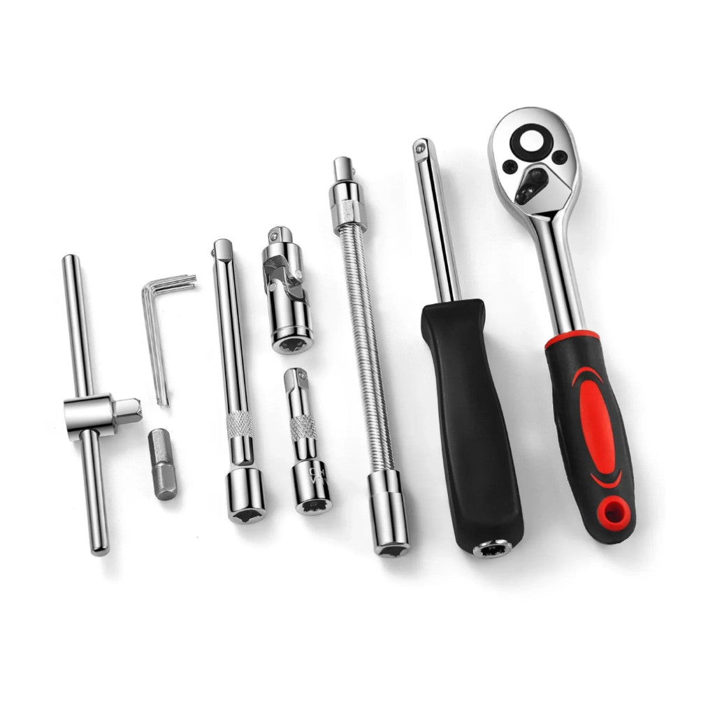 Набір інструментів 46 предметів в кейсі PIECE TOOL SET, Червоний / Автомобільний набір головок з тріскачкою