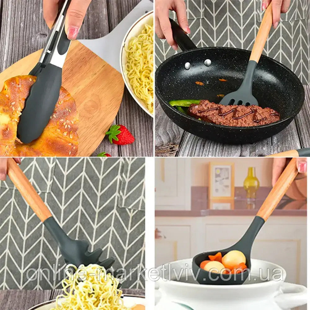Набір кухонного приладдя, 19 предметів Kitchen Set, Чорний / Набір для кухні / Кухонний набір приладів
