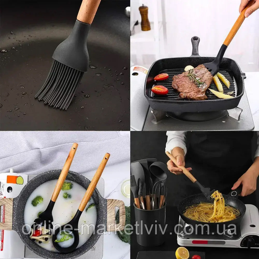 Набір кухонного приладдя, 19 предметів Kitchen Set, Чорний / Набір для кухні / Кухонний набір приладів