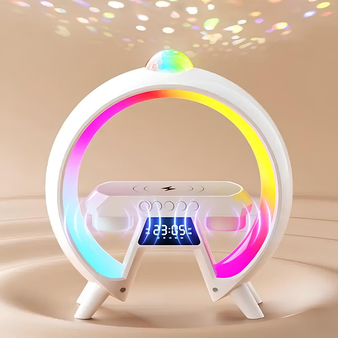 Настільна смарт-лампа нічник з проекцією, від USB (25×25×8см) Bluetooth, HM-G66, Білий / Безпровідна зарядка