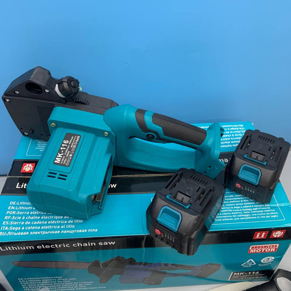 Акумуляторна ланцюгова пила + 2 акумулятори 18В, 16'' Electric SAW, Блакитна / Електропила на акумуляторі