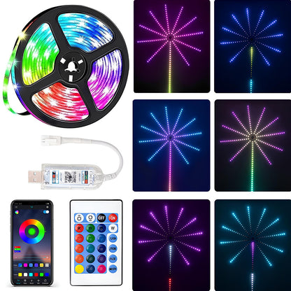 Світлодіодна RGB стрічка Феєрверк, 213 режимів, Bluetooth, від USB / Динамічна LED стрічка / Розумна лед стрічка