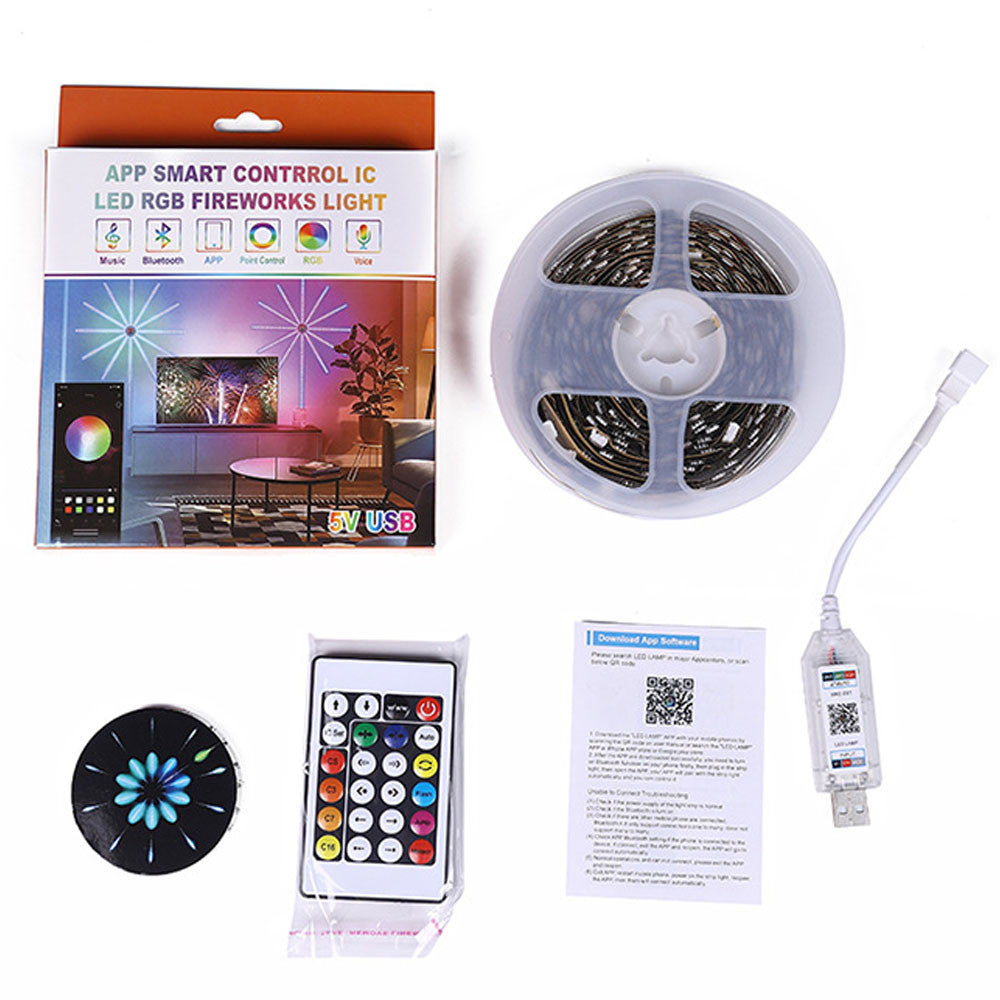 Світлодіодна RGB стрічка Феєрверк, 213 режимів, Bluetooth, від USB / Динамічна LED стрічка / Розумна лед стрічка