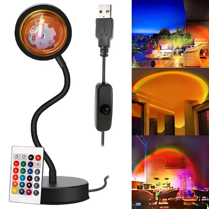 Проекційна лампа гнучка з пультом, від USB, Sunset RGB, Чорна / Лампа для фото / Лампа-захід сонця