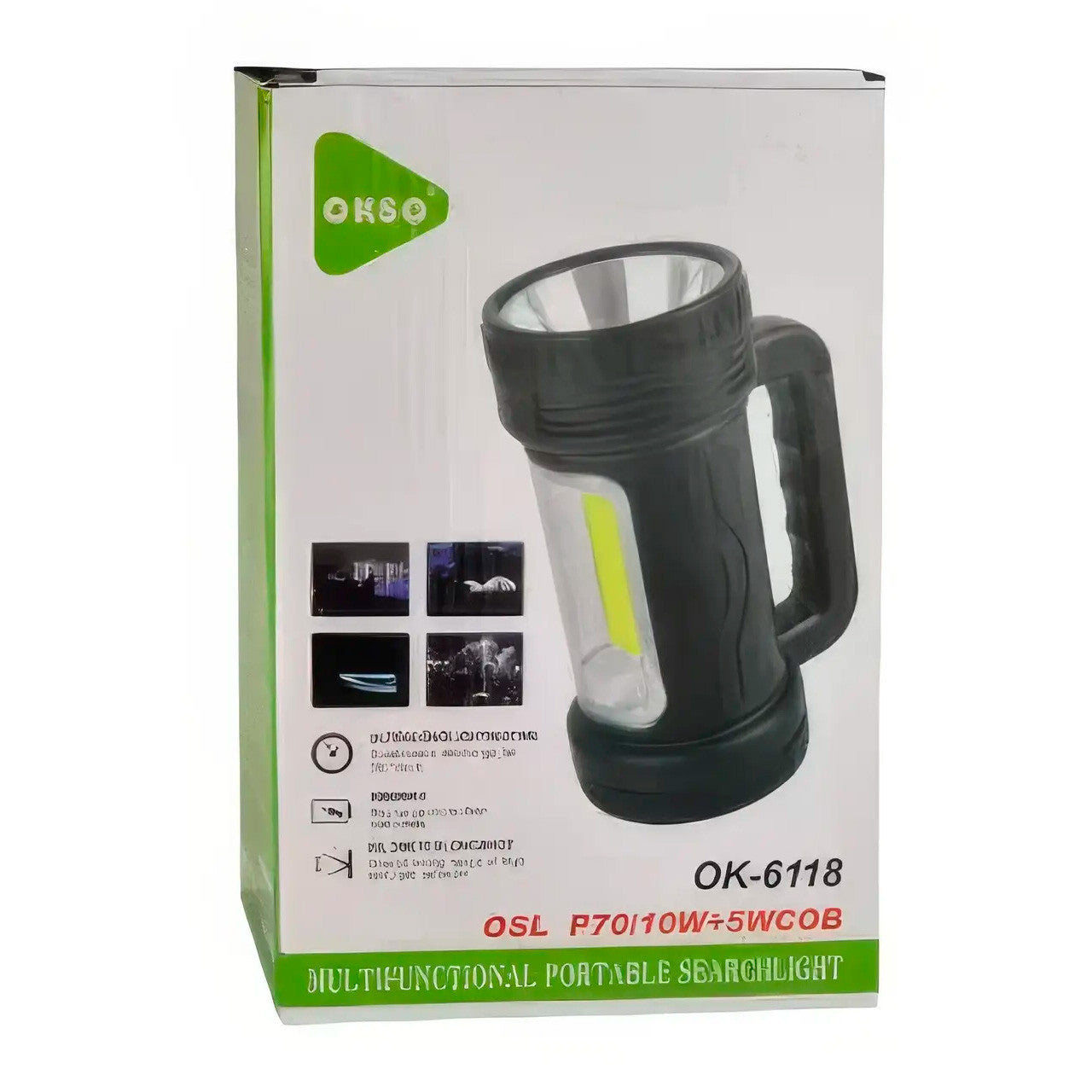 Ручний ліхтар на сонячній батареї (LED + COB), OK-6118-COB, Чорний / Ліхтар акумуляторний / Кемпінговий ліхтар