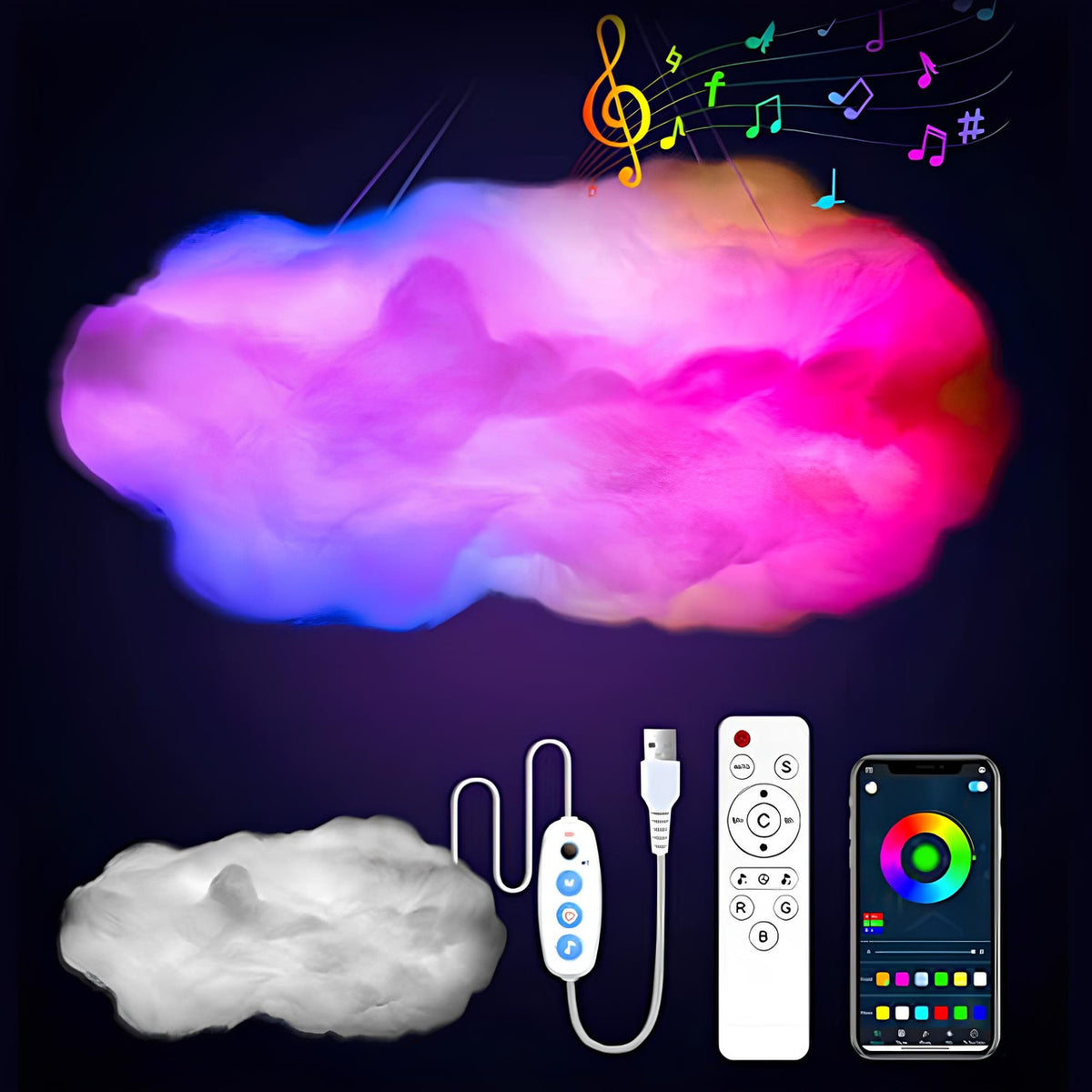 Підвісна LED лампа Хмара від USB + пульт, RGB, OBL-211 / Смарт світильник підвісний / Розумний світильник хмара
