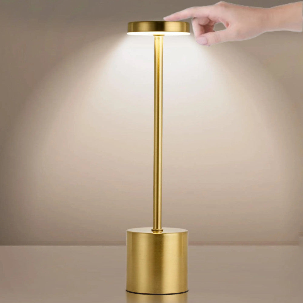 Настільна LED лампа на акумуляторі 34х8см, від USB, Золотиста, Чорна / Сенсорний світильник / Бездротова лампа-нічник