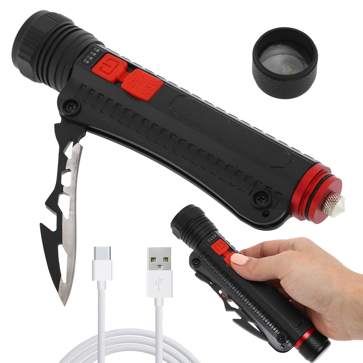 Ручний акумуляторний ліхтарик з відкривачкою, USB, DT-001 torch, Чорний / Світлодіодний ліхтар / Туристичний ліхтарик