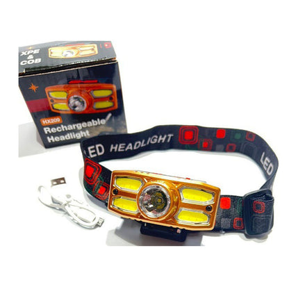 Ліхтар налобний акумуляторний XPE + COB, USB, Headlight HX-209, Чорний / Світлодіодний ліхтарик на лоб / Ліхтар на голову