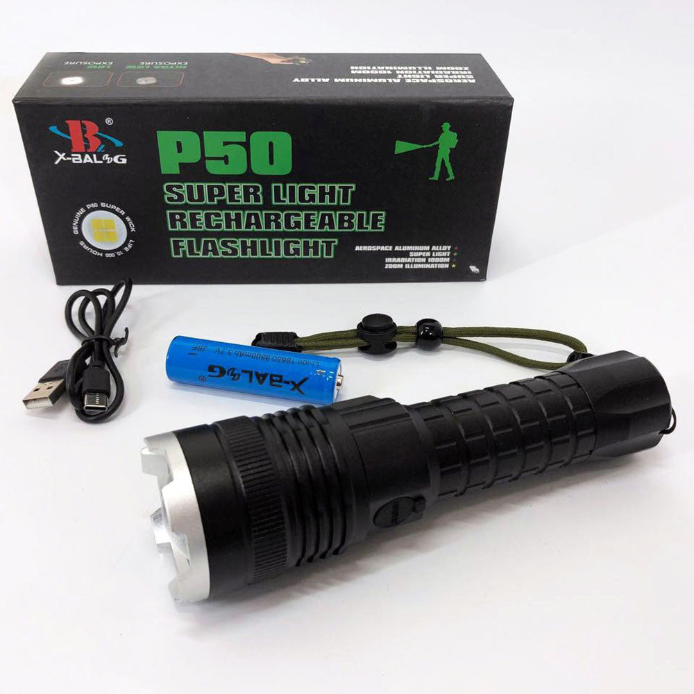 Ручний ліхтар акумуляторний, USB, 2550L, до 500 м, A91-P50, Чорний / Водонепроникний ліхтарик / Тактичний ліхтар