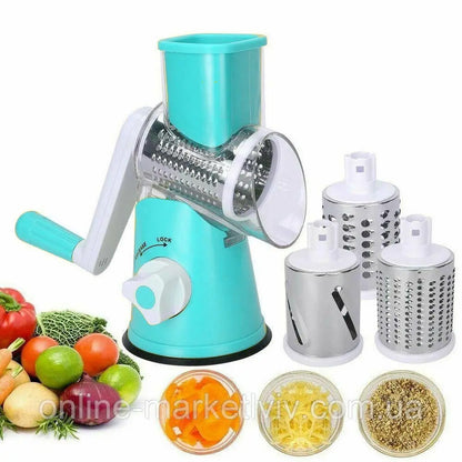 Багатофункціональна овочерізка з 3 насадками, Kitchen master, Зелена / Терка для овочів / Овочерізка ручна