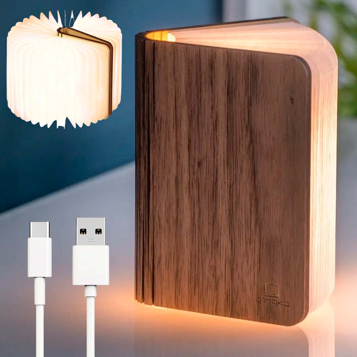 Настільна лампа-книга (10×9×2,2см), від USB, AD-2231, Коричневий / Світильник-книга / Світлодіодний нічник-книга