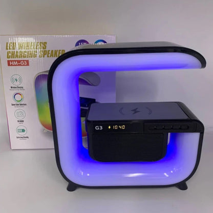 Акумуляторний нічник з бездротовою зарядкою та колонкою, від USB, G3, Чорний / Смарт лампа колонка / Колонка нічник