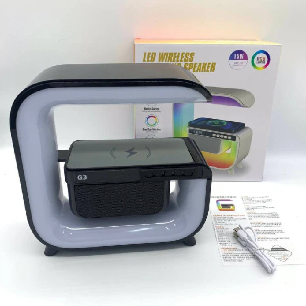 Акумуляторний нічник з бездротовою зарядкою та колонкою, від USB, G3, Чорний / Смарт лампа колонка / Колонка нічник