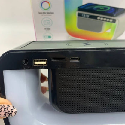 Акумуляторний нічник з бездротовою зарядкою та колонкою, від USB, G3, Чорний / Смарт лампа колонка / Колонка нічник