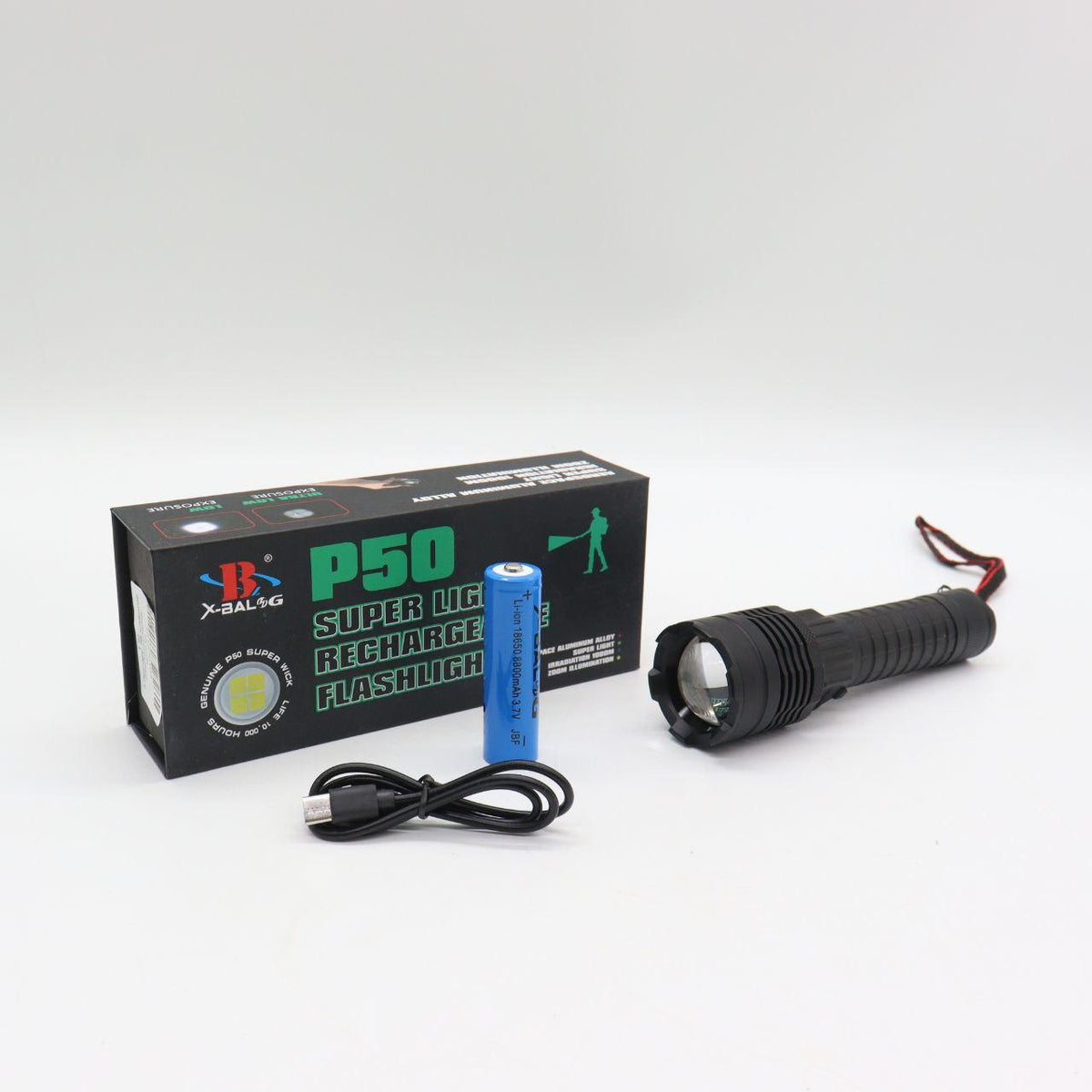 Ручний ліхтар з фокусуванням (5 режимів), від USB, BL-A90-P50, Чорний / Кишеньковий ліхтарик / Тактичний ліхтарик