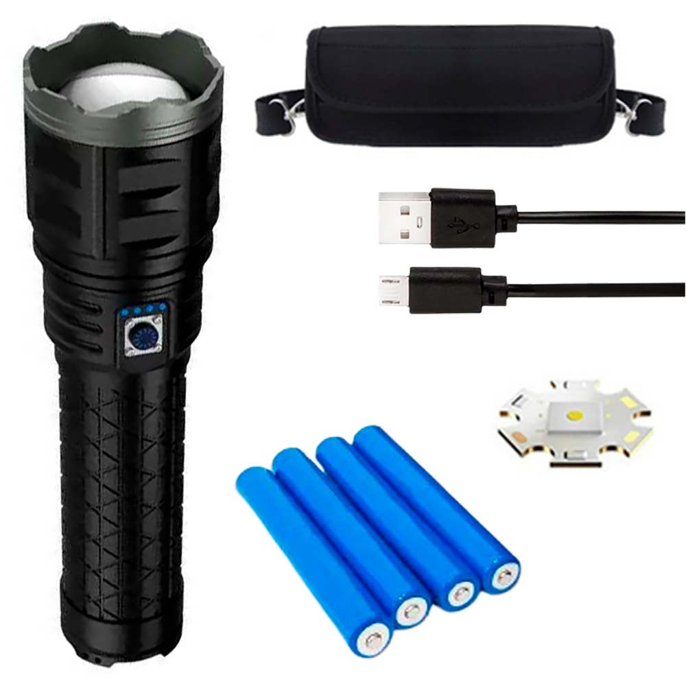 Ліхтар ручний (3 режими), 4×18650, від USB, Power Bank, PM60-TG, AK138, Чорний / Прожектор-ліхтар / Тактичний ліхтар