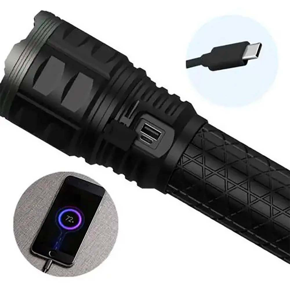 Ліхтар ручний (3 режими), 4×18650, від USB, Power Bank, PM60-TG, AK138, Чорний / Прожектор-ліхтар / Тактичний ліхтар