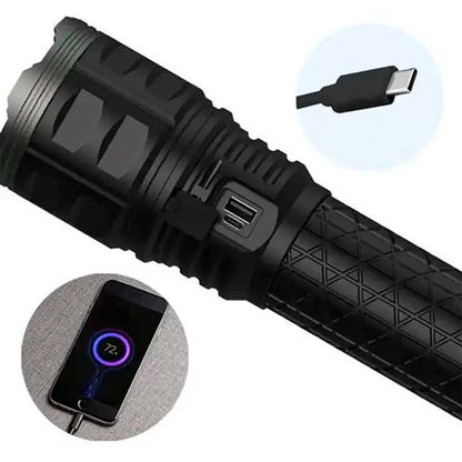 Ліхтар ручний (3 режими), 4×18650, від USB, Power Bank, PM60-TG, AK138, Чорний / Прожектор-ліхтар / Тактичний ліхтар