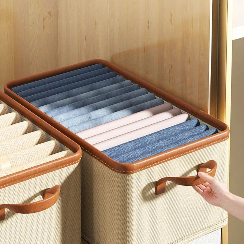 Коробка-органайзер для зберігання речей 43х24х20 см, Storage box, Бежевий / Складна коробка для зберігання одягу