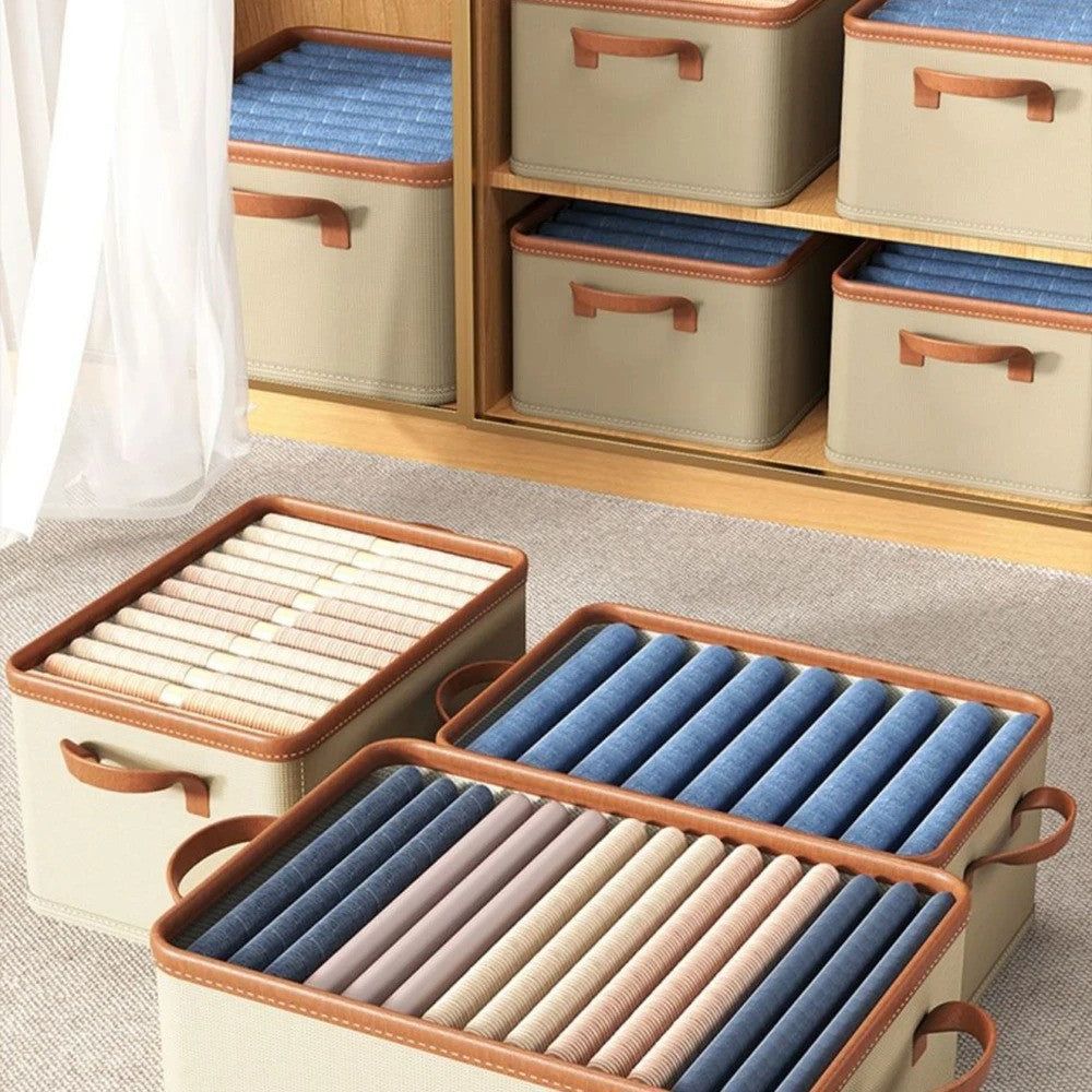 Коробка-органайзер для зберігання речей 43х24х20 см, Storage box, Бежевий / Складна коробка для зберігання одягу