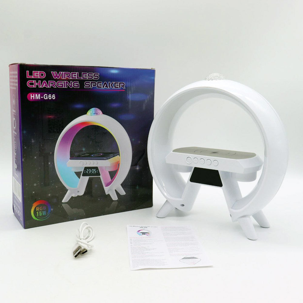 Настільна смарт-лампа нічник з проекцією, від USB (25×25×8см) Bluetooth, HM-G66, Білий / Безпровідна зарядка