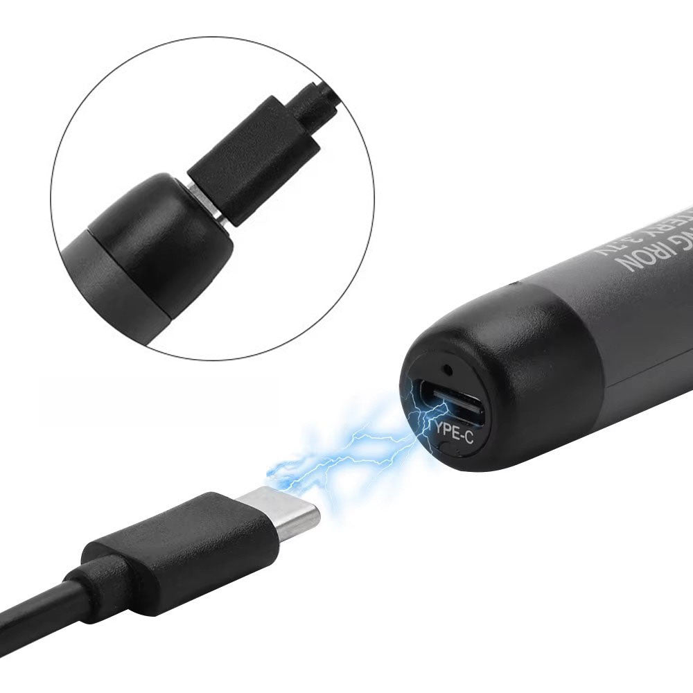 Акумуляторний паяльник з дисплеєм від USB + 3 жала та кейс, C200S G, Чорний / Бездротовий паяльник для мікросхем
