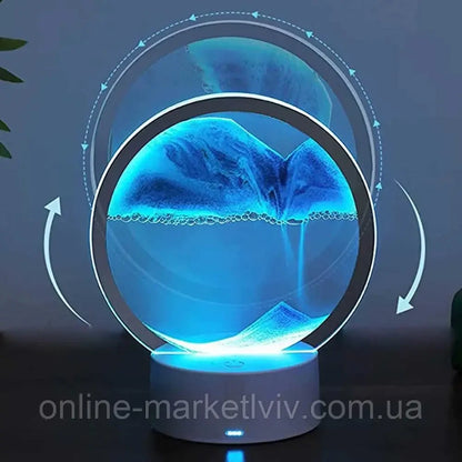 Настільна LED лампа Пісочний годинник, 3D Sand Painting від USB або батарейок, Синій / Декоративний RGB нічник-світильник