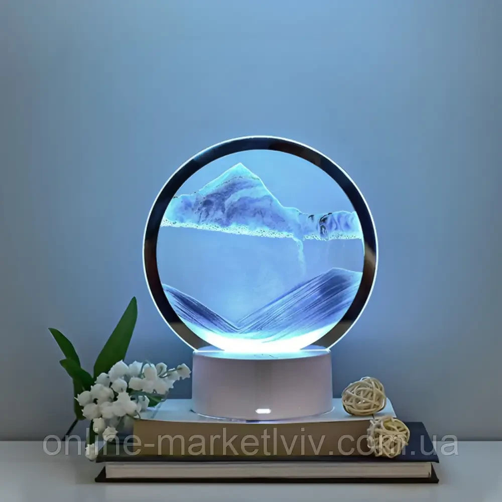 Настільна LED лампа Пісочний годинник, 3D Sand Painting від USB або батарейок, Синій / Декоративний RGB нічник-світильник