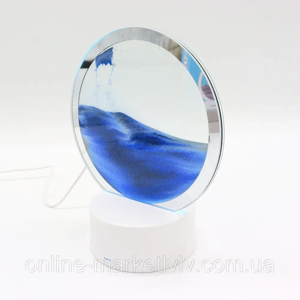 Настільна LED лампа Пісочний годинник, 3D Sand Painting від USB або батарейок, Синій / Декоративний RGB нічник-світильник