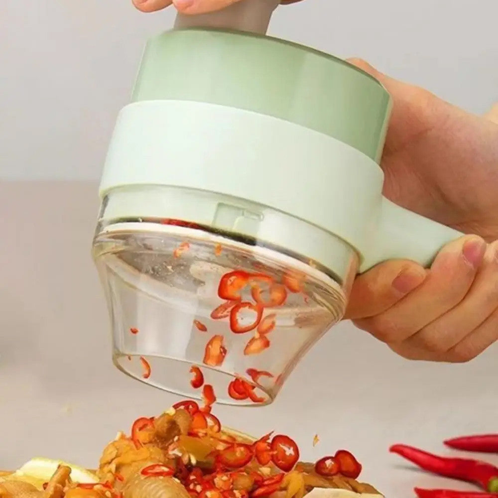 Ручний подрібнювач овочів 4в1, від USB, Food Chopper, Зелений / Електрична овочерізка терка / Блендер