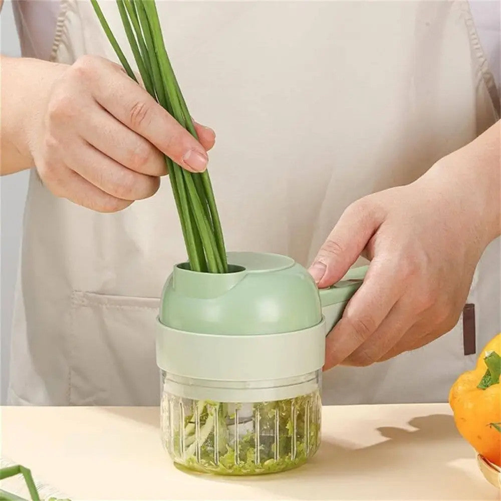 Ручний подрібнювач овочів 4в1, від USB, Food Chopper, Зелений / Електрична овочерізка терка / Блендер