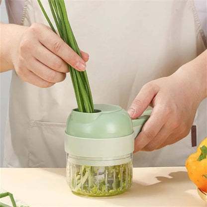 Ручний подрібнювач овочів 4в1, від USB, Food Chopper, Зелений / Електрична овочерізка терка / Блендер