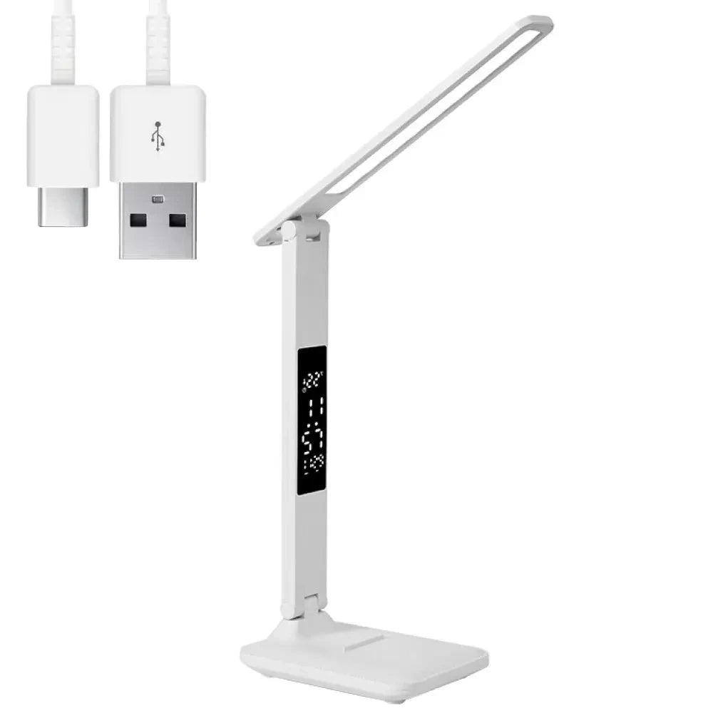 Настільна лампа з одним плафоном, 7Вт, від USB / Світлодіодна акумуляторна лампа з термометром та годинником