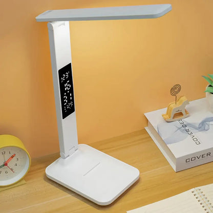 Настільна лампа з одним плафоном, 7Вт, від USB / Світлодіодна акумуляторна лампа з термометром та годинником