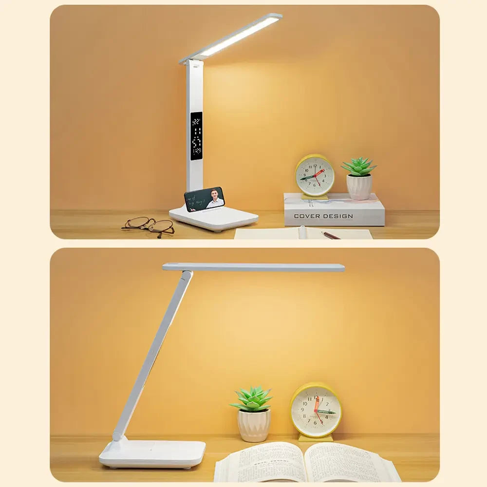 Настільна лампа з одним плафоном, 7Вт, від USB / Світлодіодна акумуляторна лампа з термометром та годинником