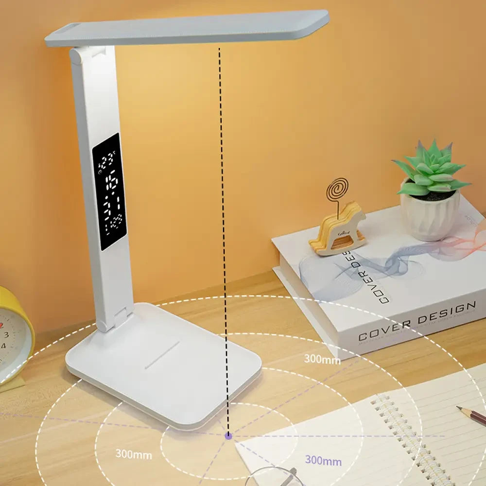 Настільна лампа з одним плафоном, 7Вт, від USB / Світлодіодна акумуляторна лампа з термометром та годинником